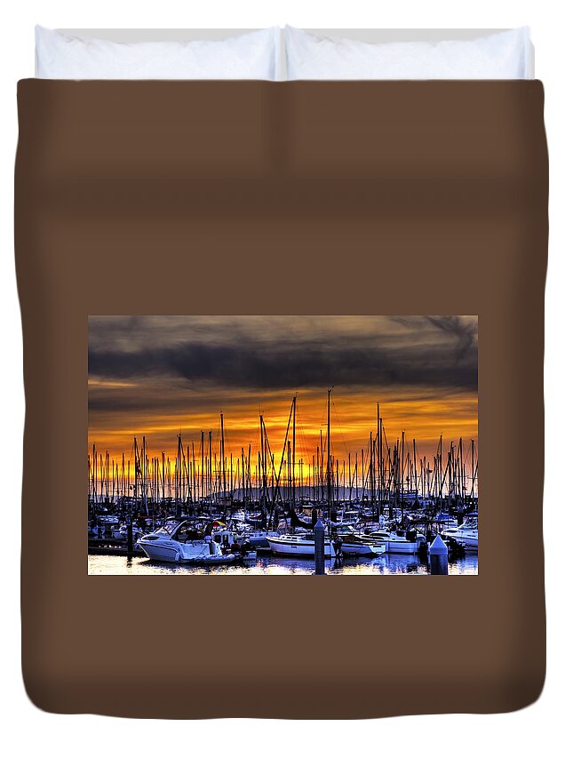 Hdr Duvet Cover featuring the photograph Marina at Sunset by Brad Granger