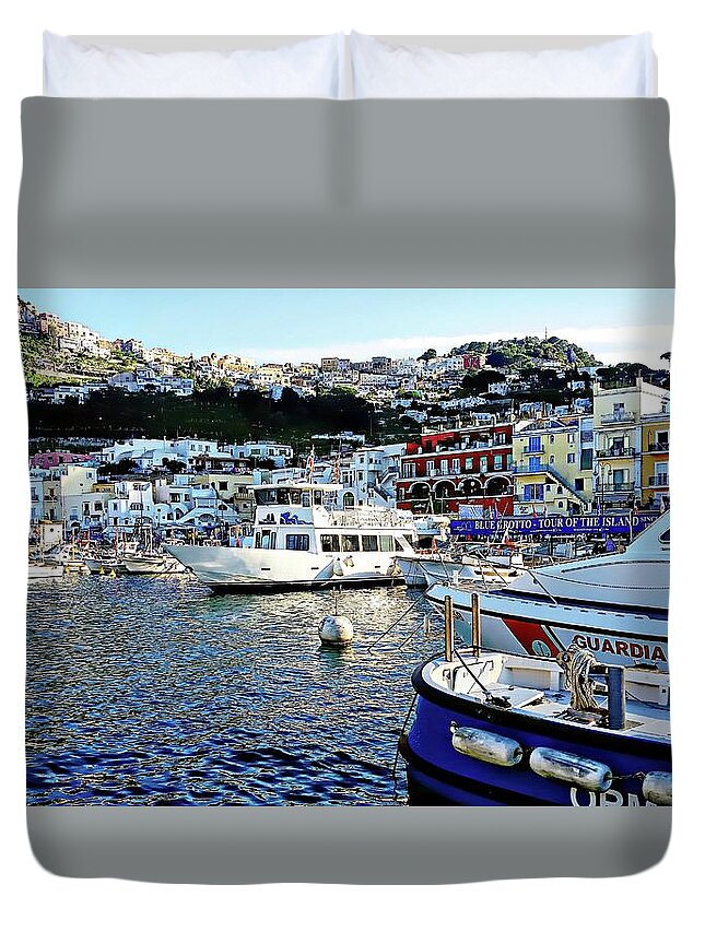 Europe Duvet Cover featuring the digital art Marina Grande - Isle of Capri by Joseph Hendrix