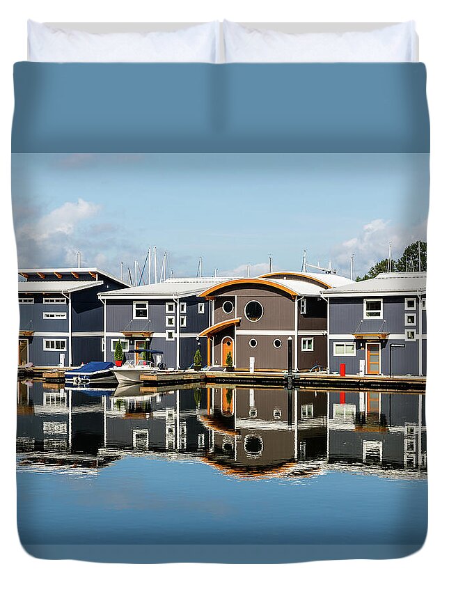 Blue Duvet Cover featuring the photograph Marina Homes Reflected by Darryl Brooks