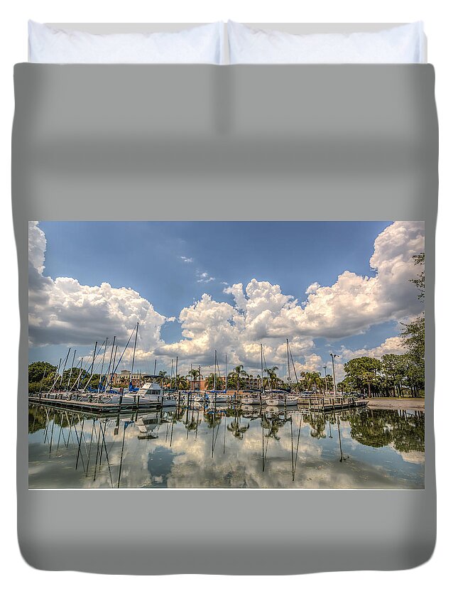 Florida Duvet Cover featuring the photograph Marina reflections by Jane Luxton