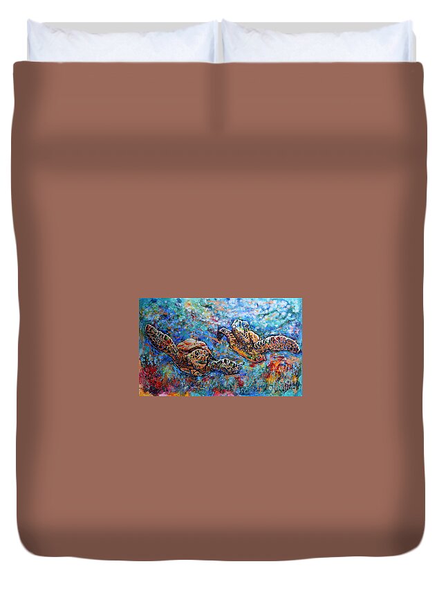 Marin Animals Duvet Cover featuring the painting Marine Turtles by Jyotika Shroff