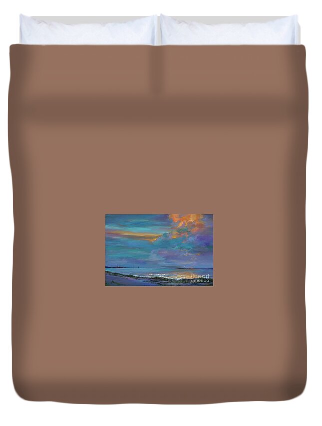 Seascape Duvet Cover featuring the painting Mariners Beacon by AnnaJo Vahle