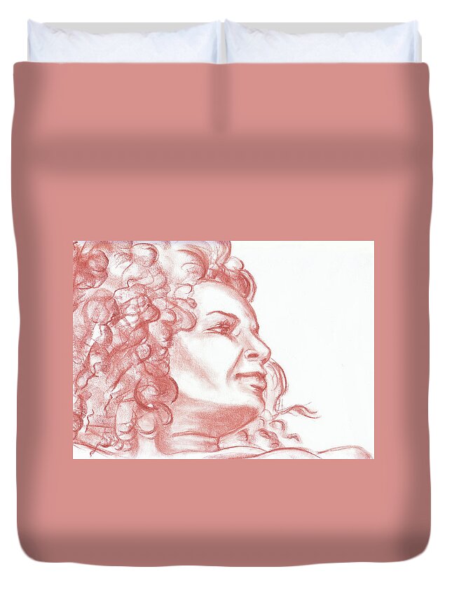 Portrait Duvet Cover featuring the drawing Marissa by Violet Jaffe