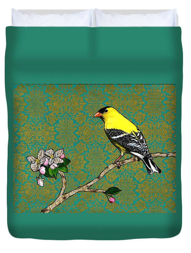 Goldfinch Duvet Cover featuring the mixed media Mark by Jacqueline Bevan
