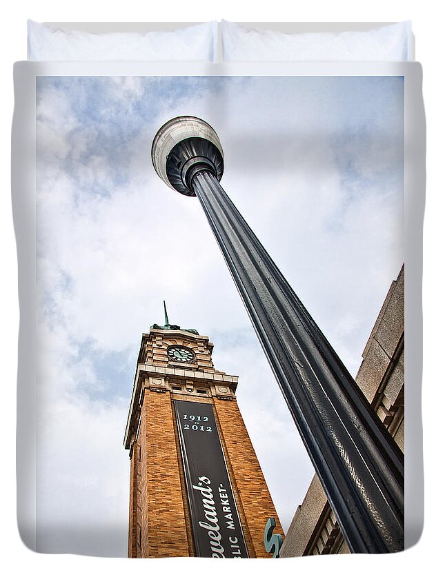 Cleveland West Side Market Duvet Cover featuring the photograph Market Clock Tower by Dale Kincaid