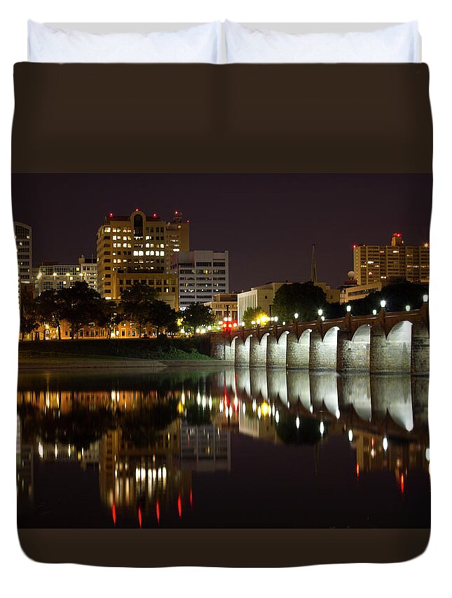 City Duvet Cover featuring the photograph Market Street Bridge Reflections by Shelley Neff