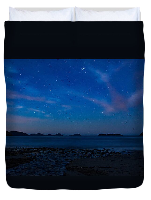 Night Duvet Cover featuring the photograph NIght in Marlborough Sounds by Martin Capek