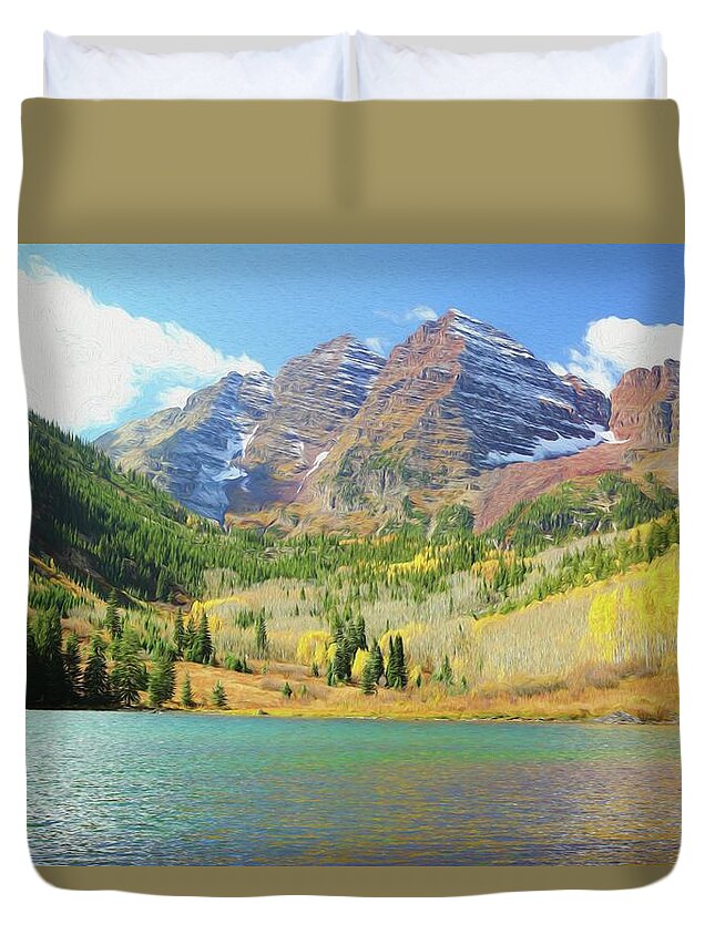 Colorado Duvet Cover featuring the photograph The Maroon Bells Reimagined 2 by Eric Glaser