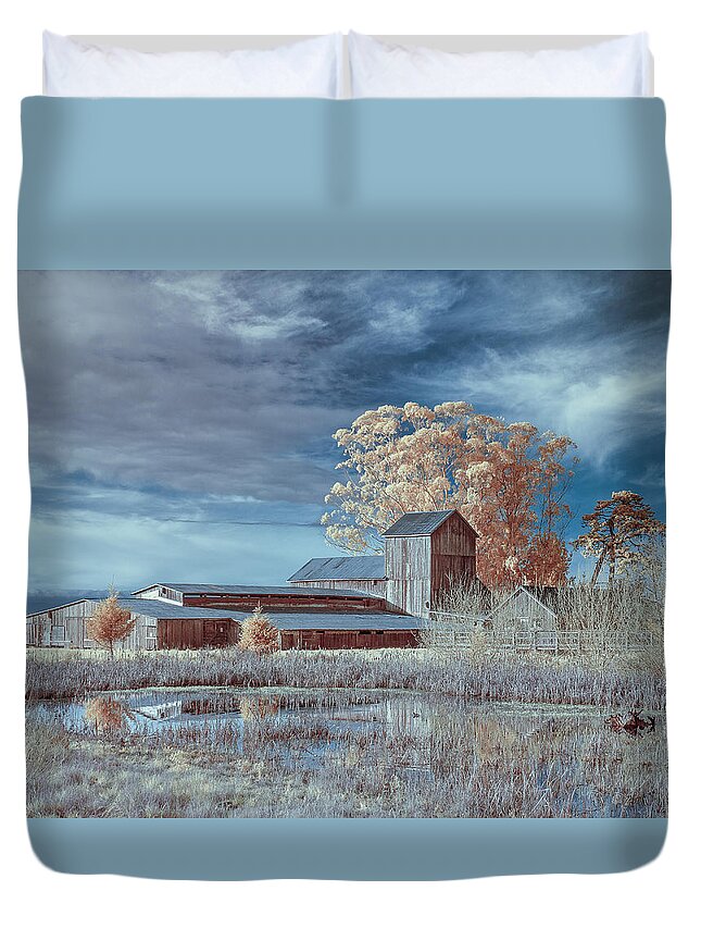 Greg Nyquist Duvet Cover featuring the photograph Marsh and Barn in Infrared 1 by Greg Nyquist