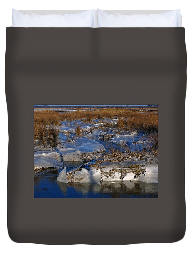 Marsh Duvet Cover featuring the photograph Marsh Channels on Plum Island by Juergen Roth