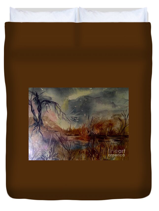 Marsh Duvet Cover featuring the painting Marsh Magic by Ellen Levinson