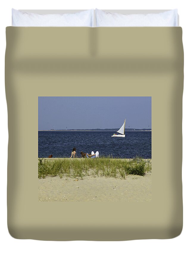 Sailboat Duvet Cover featuring the photograph A Day At The Beach 2 - Martha's Vineyard by Madeline Ellis