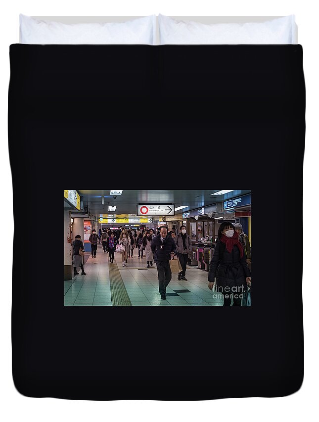 Pedestrians Duvet Cover featuring the photograph Marunouchi Line, Tokyo Metro Japan by Perry Rodriguez