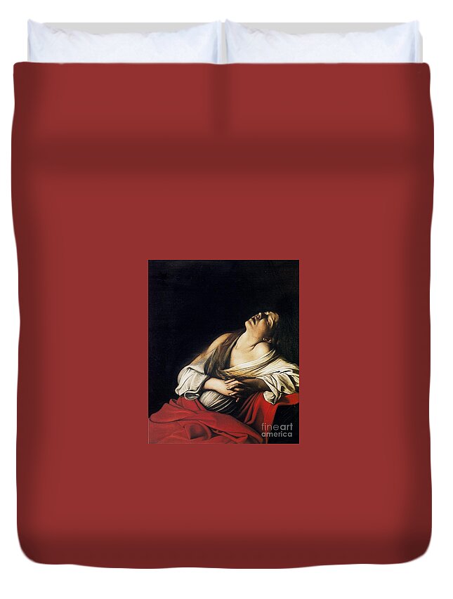 Caravaggio Duvet Cover featuring the painting Mary Magdalen in Ecstasy by MotionAge Designs
