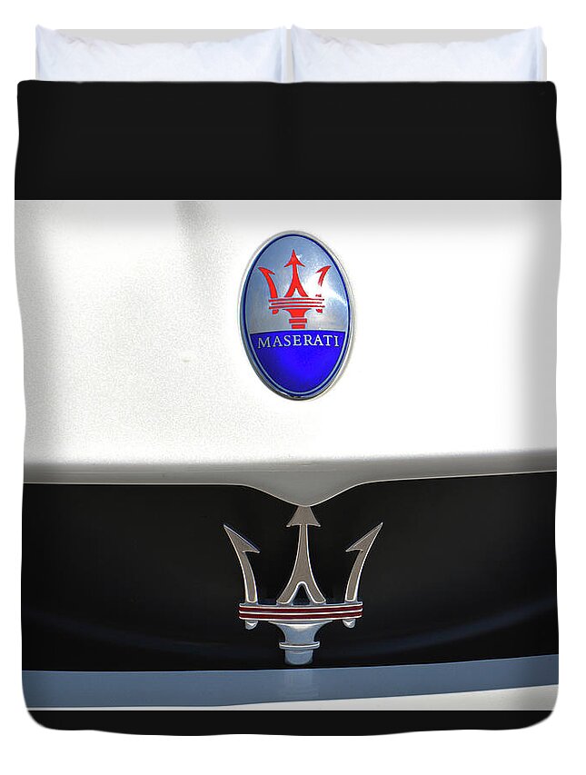 Car Duvet Cover featuring the photograph Maserati Branding by Mike Martin