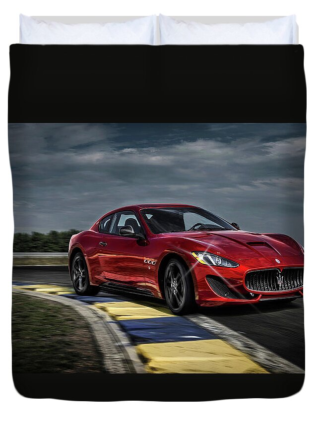Maserati Duvet Cover featuring the photograph Maserati Gran Turismo G T Sport by Movie Poster Prints