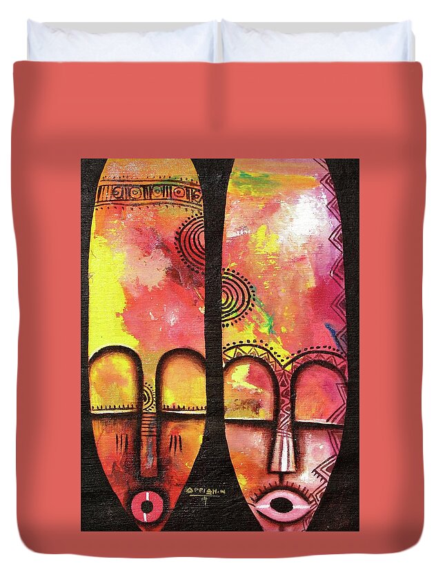 African Art Duvet Cover featuring the painting Mask 3 by Appiah Ntiaw