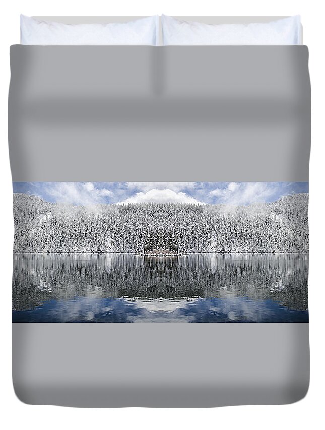 Hike Duvet Cover featuring the digital art Mason Lake Reflection by Pelo Blanco Photo