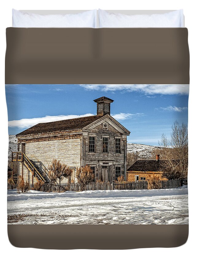 Americana Duvet Cover featuring the photograph Masonic Lodge School by Scott Read