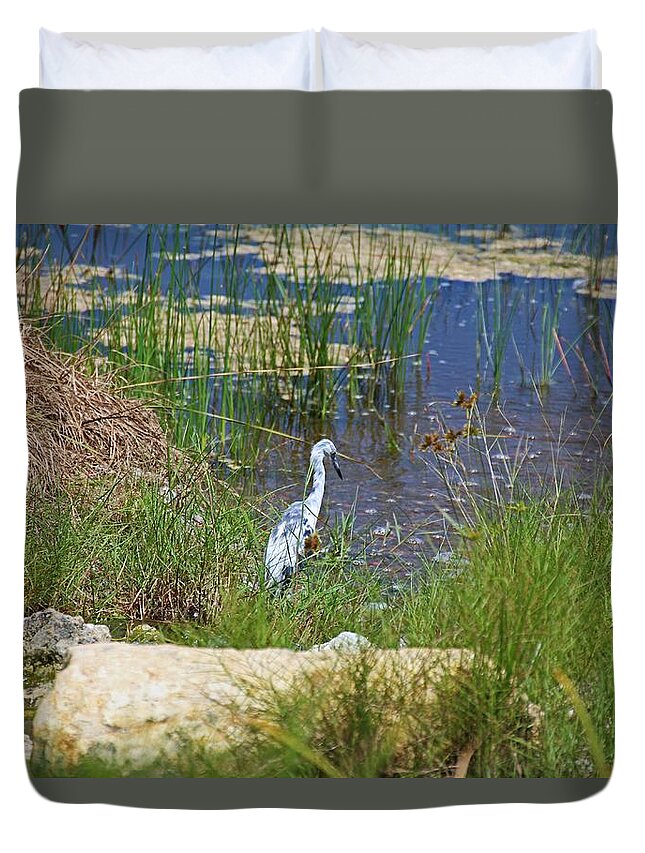 Blue Heron Duvet Cover featuring the photograph Master of His Sea by Michiale Schneider