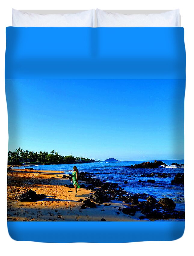 Sunset Duvet Cover featuring the photograph Maui Sunrise on the Beach by Michael Rucker