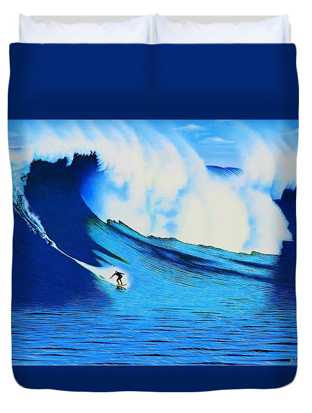 Surfing Duvet Cover featuring the painting Mavericks 1999 by John Kaelin
