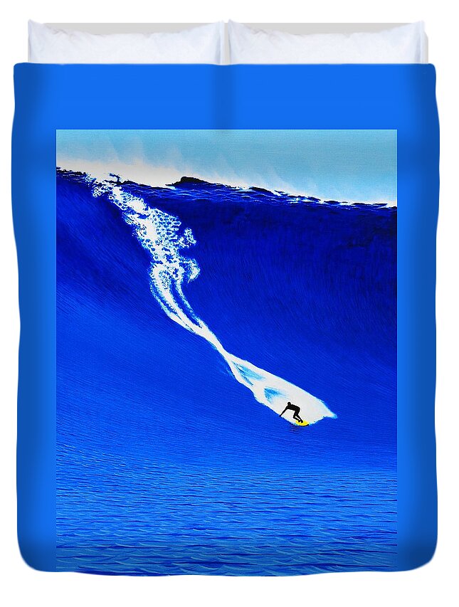 Surfing Duvet Cover featuring the painting Mavs 10-28-1999 by John Kaelin