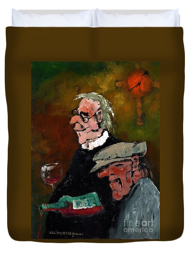  Duvet Cover featuring the painting May the Lord Forgive you by Val Byrne