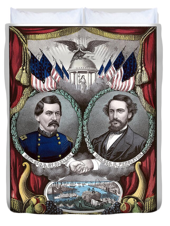 George Mcclellan Duvet Cover featuring the painting McClellan and Pendleton Campaign Poster by War Is Hell Store