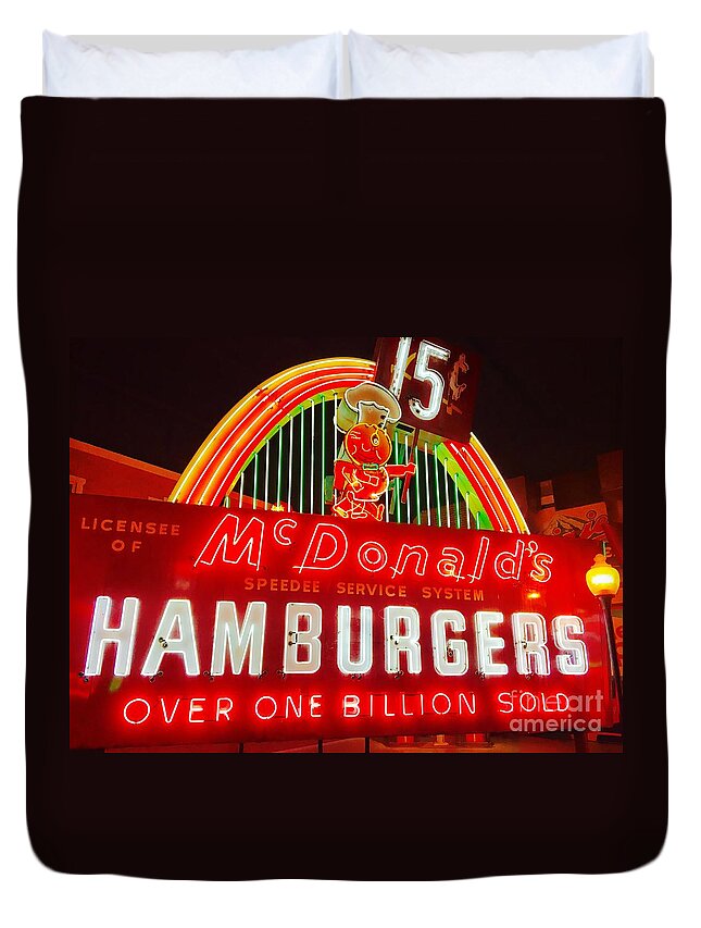 Mcdonald's Duvet Cover featuring the photograph McDonald's Historical Neon by Alice Terrill
