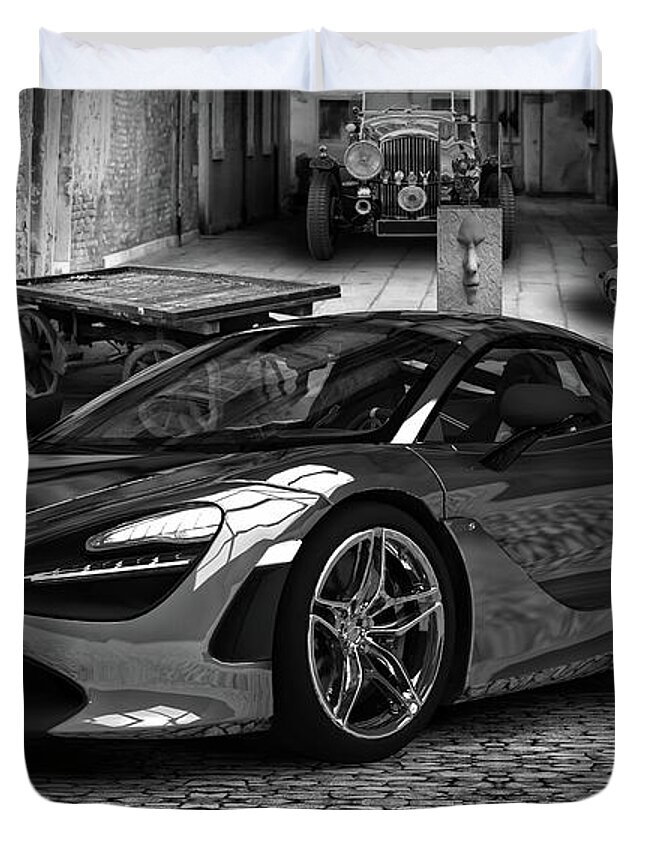  Mclaren 720s # Mclaren # Super Series Cars # 710 Bhp # Super Car # Mclaren 720s 2018 # Supercars # Twin-turbo # Zero To 60 Mph In Just 2.7 Seconds # Bw Super Car Art # Car Art Duvet Cover featuring the digital art McLaren 720S BW by Louis Ferreira