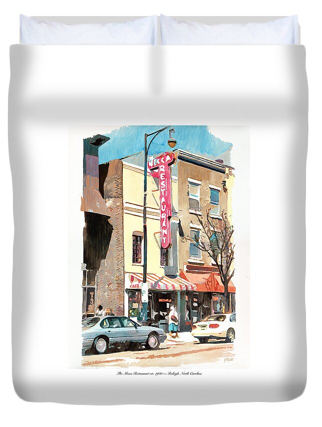 Mecca Restaurant Duvet Cover featuring the painting Mecca Restaurant by Tommy Midyette