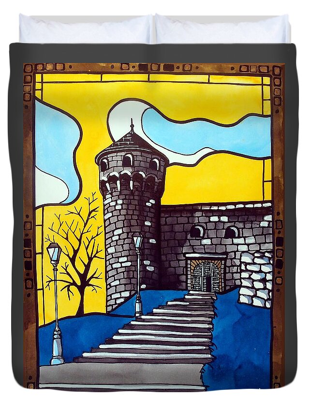 Castle Duvet Cover featuring the painting Medieval Bastion - Mace Tower of Buda Castle Hungary by Dora Hathazi Mendes by Dora Hathazi Mendes