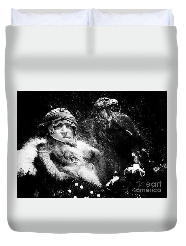 Medieval Fair Barbarian And Golden Eagle Armor Duvet Cover featuring the photograph Medieval Fair Barbarian and Golden Eagle by Bob Christopher
