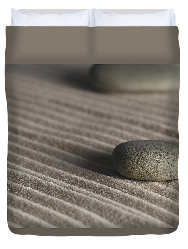 Andrew Pacheco Duvet Cover featuring the photograph Meditation Stones on Waves of Sand Color by Andrew Pacheco