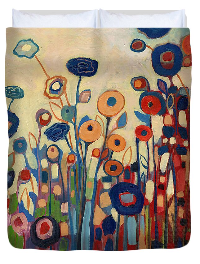 Abstract Duvet Cover featuring the painting Meet Me in My Garden Dreams by Jennifer Lommers