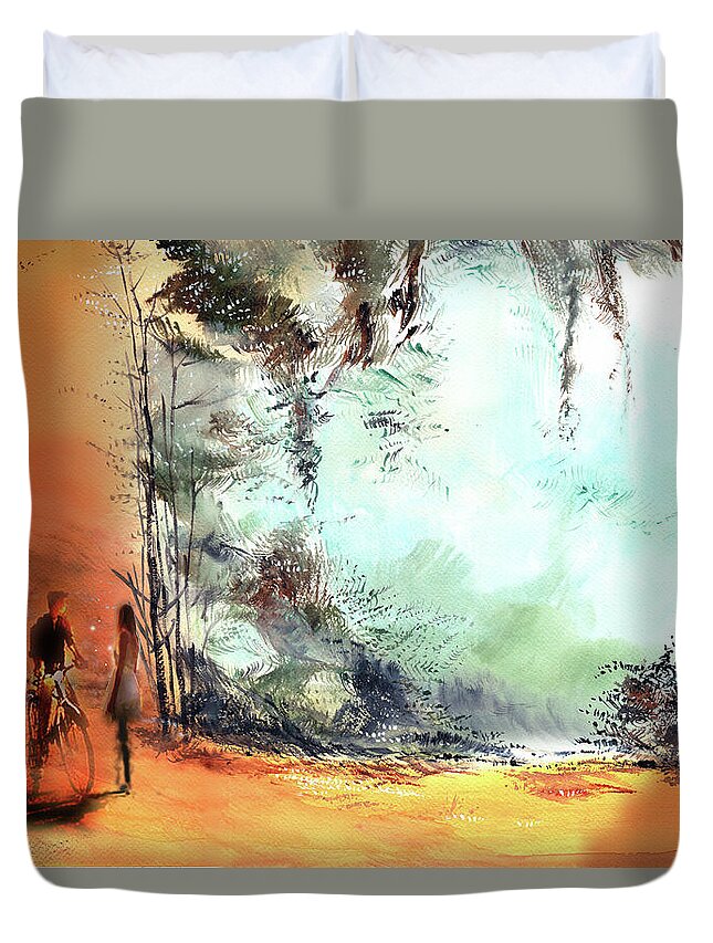 Nature Duvet Cover featuring the painting Meeting on a date by Anil Nene