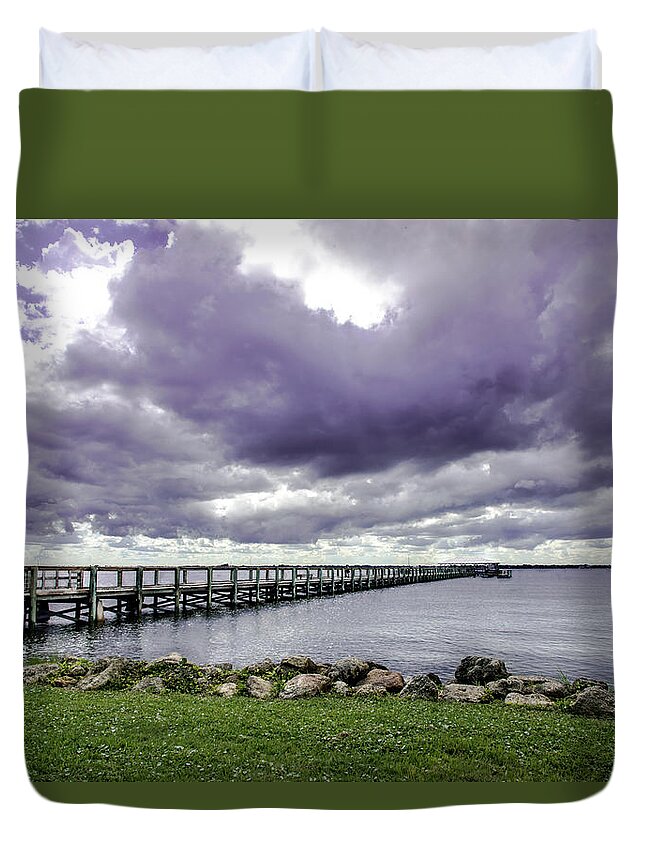 Pier Duvet Cover featuring the photograph Melbourne Beach Pier by Jaime Mercado