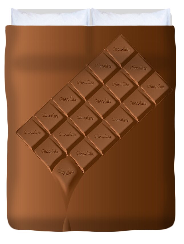 Chocolate Duvet Cover featuring the digital art Melting Chocolate Bar by Bigalbaloo Stock
