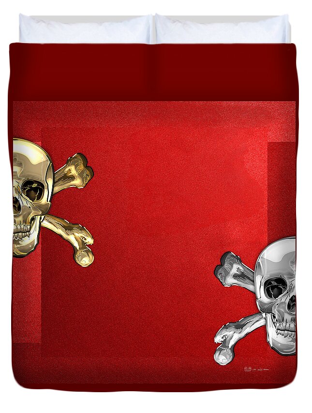 Art Duvet Cover featuring the photograph Memento Mori - Gold and Silver Human Skulls by Serge Averbukh