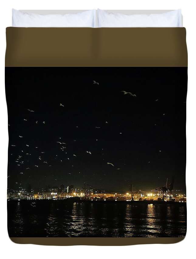 Night Duvet Cover featuring the photograph Memorable Naples Evening Departure by Allan Levin