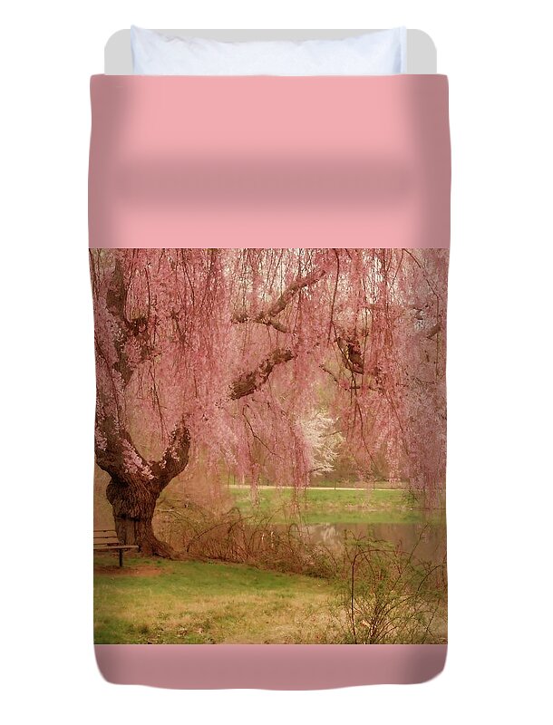 Cherry Blossom Trees Duvet Cover featuring the photograph Memories - Holmdel Park by Angie Tirado