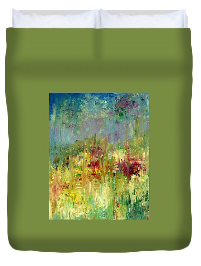 Abstract Duvet Cover featuring the painting Memories of Grandmothers Flower Garden by Julie Lueders 