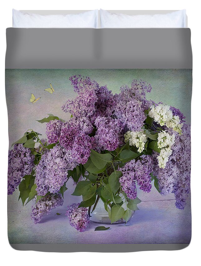 Lilac Duvet Cover featuring the photograph Memories of my grandmother by Marina Kojukhova