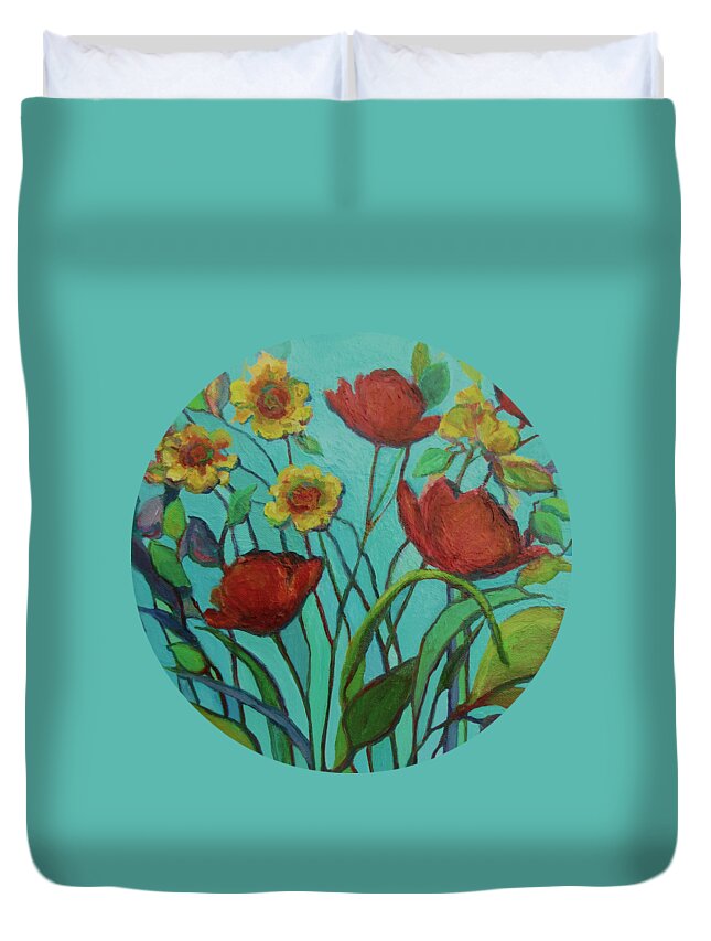 Contemporary Floral Painting Duvet Cover featuring the painting Memories of the Meadow by Mary Wolf