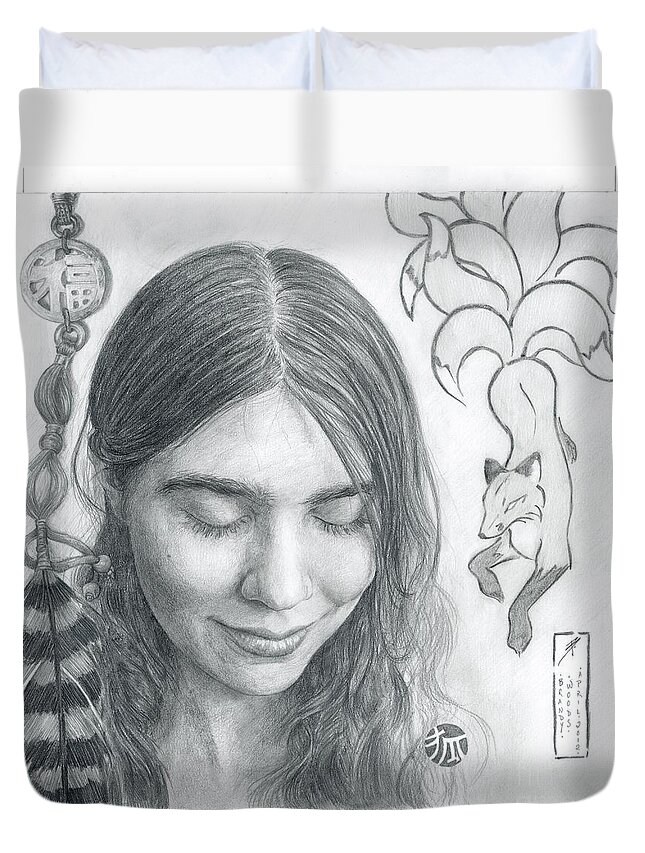 Portrait Duvet Cover featuring the drawing Memory of Me by Brandy Woods