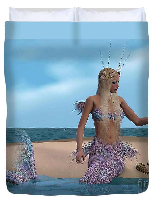 Mermaid Duvet Cover featuring the painting Mermaid and Seashells by Corey Ford