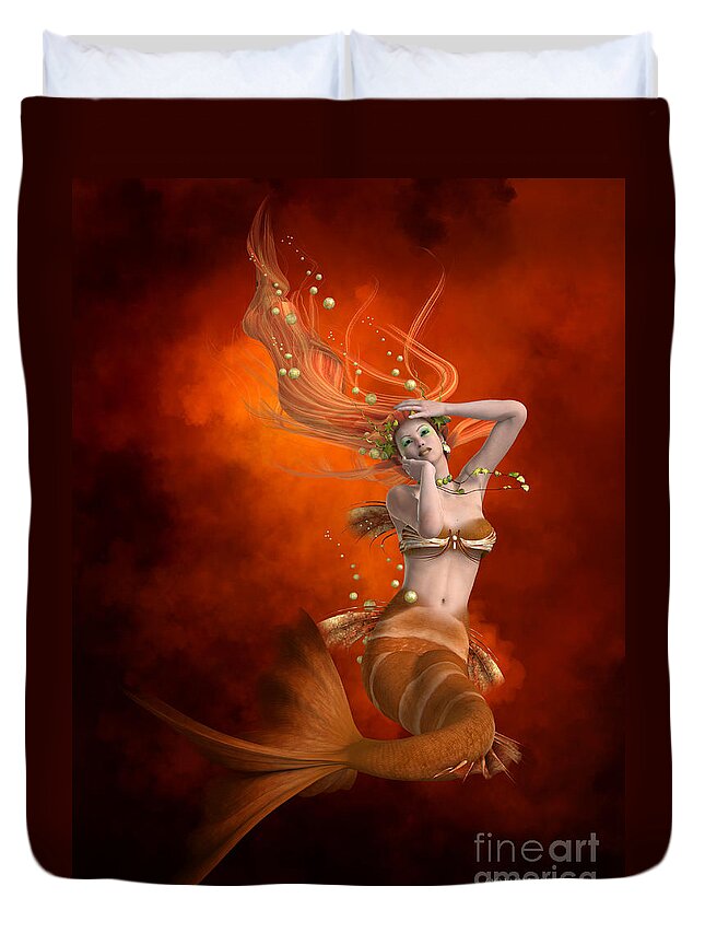 Mermaid Duvet Cover featuring the painting Mermaid in Red by Corey Ford