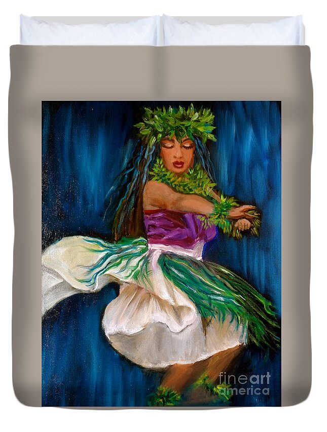 Hula Dance Duvet Cover featuring the painting Merrie Monarch Hula by Jenny Lee