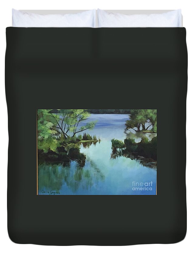 Merrimack River Duvet Cover featuring the painting Merrimack River at Sunset by Claire Gagnon